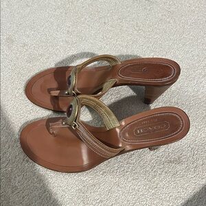 Coach Women's Tan and Gold Heeled Sandals